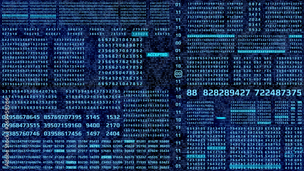 Aufkleber HUD Futuristic Digital Encoder Decoder Data Number Selection Code Background. Virtual Reality  Abstract Random Count Binary Decimal Statistics Monitor Display Illustration.
