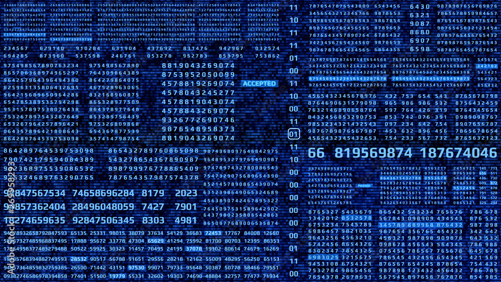 Aufkleber HUD Futuristic Digital Encoder Decoder Data Number Selection Code Background. Virtual Reality  Abstract Random Count Binary Decimal Statistics Monitor Display Illustration.