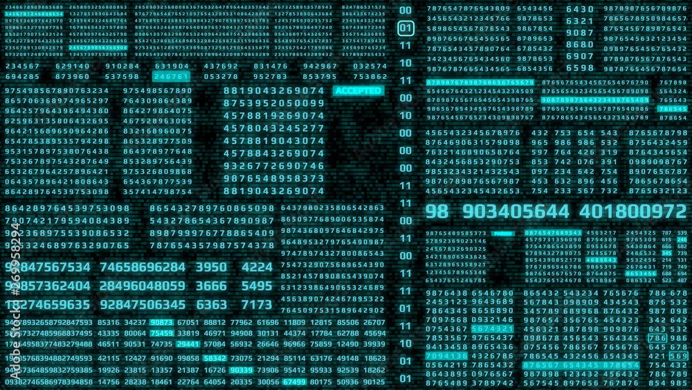 Aufkleber HUD Futuristic Digital Encoder Decoder Data Number Selection Code Background. Virtual Reality  Abstract Random Count Binary Decimal Statistics Monitor Display Illustration.