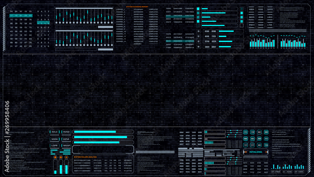 Leinwandbilder HUD Virtual Elements Hologram User Screen Interface. Abstract Futuristic Searching Scan Display Panel Illustration.