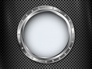 Metal background with round banner with screws