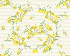Gordijnen Bloemen narcissen retro vintage achtergrond, vectorillustratie © Rasveta