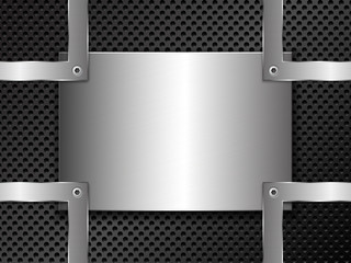 Metal background with punching and polished steel plate fastened with screws