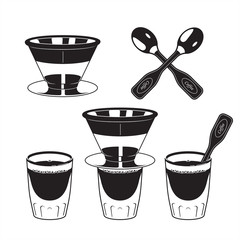 Coffe Filter Spoon and Glass Of Espresso Vector