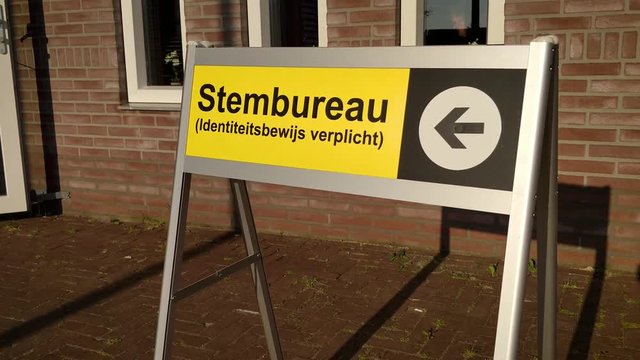 Shots with Gimbal of the European Elections 2019 polling stration sign, Friesland The Netherlands Holland.