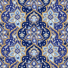 Indian paisley pattern vector seamless. Floral arabesque medallion motif print. Ethnic vintage flower ornament. Oriental design for wallpaper, muslim woman scarf, curtain textile, carpet, blanket. - 269959870