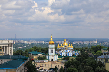 Fototapeta na wymiar Beautiful majestic Mikhailovsky Cathedral in the center of Kiev, the capital of Ukraine