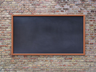 Empty black board (chalkboard) on black wall - 3D rendering