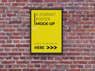 Fototapeta premium Empty advertising poster (banner) - mockup template on brick wall. 3D rendering