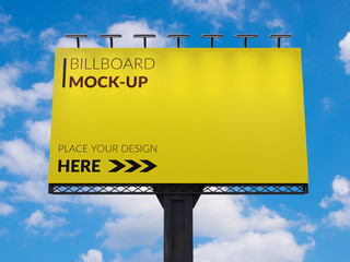 3D rendering of blank billboard (empty advertisement) with clouds. Empty mockup template