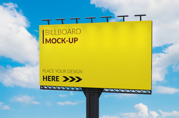 3D rendering of blank billboard (empty advertisement) with clouds. Empty mockup template