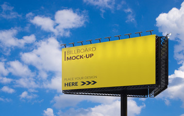 3D rendering of blank billboard (empty advertisement) with clouds. Empty mockup template