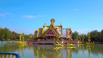 Wat Tham marot,Temple,pavilion In the middle of the water, very colorful, Rayong in Thailand