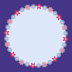 Modern circular floral frame with colorful beautiful flowers