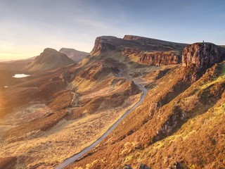 Landscape view of Quiraing mountains on Isle of Skye in the highlands of Scotland