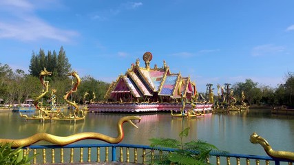 Wat Tham marot,Temple,pavilion In the middle of the water, very colorful, Rayong in Thailand