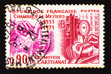 French canceled Postage Stamp Dedicated to the Forty Years' Anniversary of the French Chamber of Trades