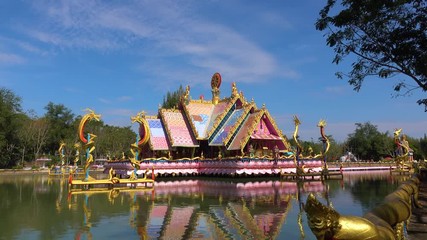 Wat Tham marot,Temple,pavilion In the middle of the water, very colorful, Rayong in Thailand