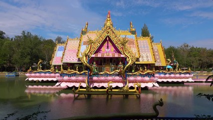Wat Tham marot,Temple,pavilion In the middle of the water, very colorful, Rayong in Thailand