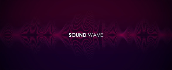 Sound wave. Digital music equalizer. Beautiful abstract minimal background. Simple modern style. Blue neon color. Pulse line. Volume. Flat style vector illustration.