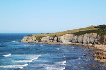 Coastline in Gijon, view to cliffs and ocean