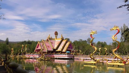 Wat Tham marot,Temple,pavilion In the middle of the water, very colorful, Rayong in Thailand