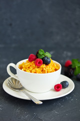 pudding with pumpkin and rice