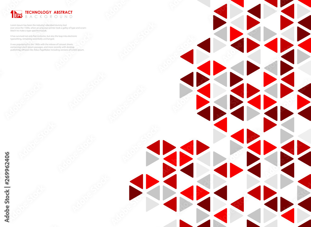 Poster abstract red cube of geometric hexagonal low pattern design technology. illustration vector eps10