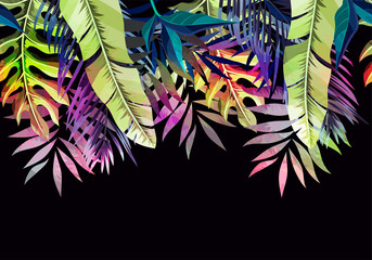 Abstract tropical plants pattern. Vector illustration.