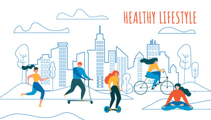 Cartoon People Cycling Run Ride Scooter Hoverboard