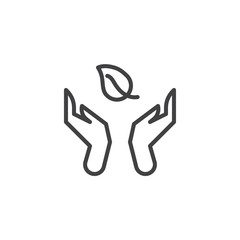 Nature conservation line icon. linear style sign for mobile concept and web design. Hand and leaf outline vector icon. Ecology care symbol, logo illustration. Vector graphics
