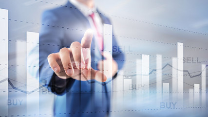 Financial stock trading graph chart diagram business finance concept double exposure mixed media.