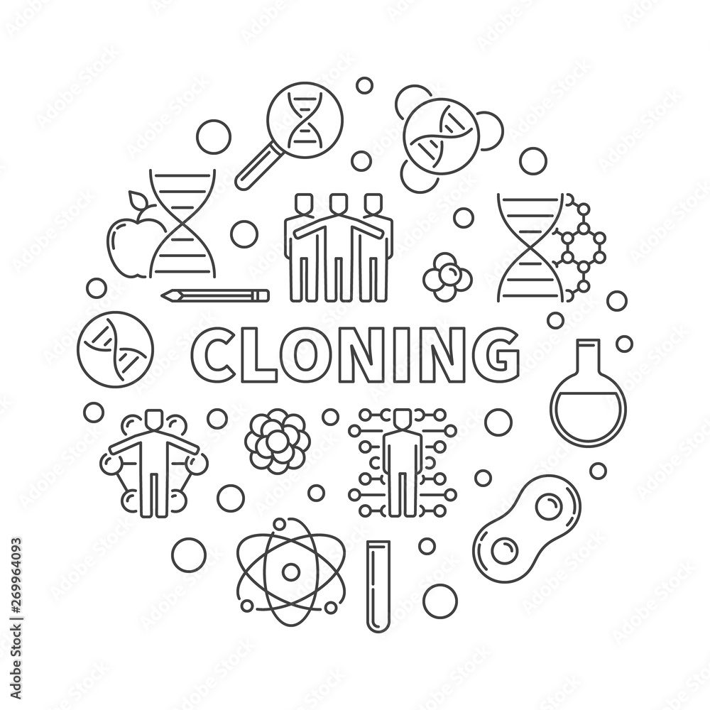 Poster cloning vector minimal concept round illustration in thin line style