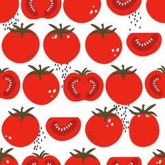 Fresh tomatoes, hand drawn seamless pattern. Overlapping background, vegetables vector. Colorful illustration with food. Decorative wallpaper, good for printing. Design backdrop, tomato