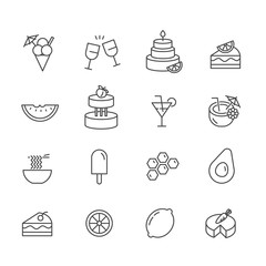 Set of dessert and drinks icons. Outline isolated on white background