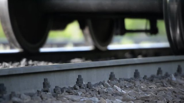 Close-up of a wheeled pair (wheeled cart) of a freight railway train