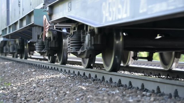Close-up of a wheeled pair (wheeled cart) of a freight railway train