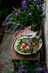 Vegetarian salad of green buckwheat