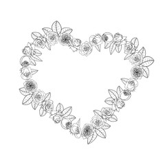 Hand drawn doodle style rose flowers heart wreath. floral design element. isolated on white background. stock vector illustration