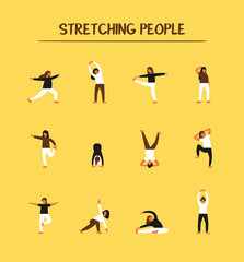 Various stretching movements. flat design style minimal vector illustration