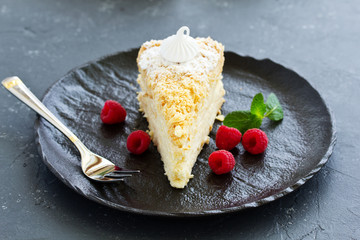 Napoleon cake. selective focus,
