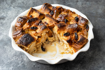 rustic golden english bread and butter pudding