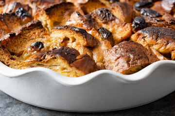 rustic golden english bread and butter pudding