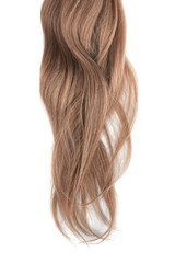 Naklejka premium Brown hair isolated on white background. Long wavy ponytail