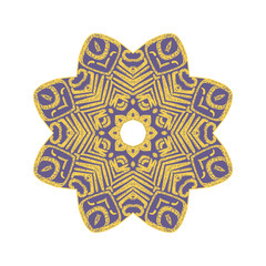 Colorful violet and yellow mandala isolated on a white background