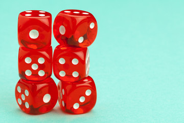 Gaming dices on blue background. Game concept.