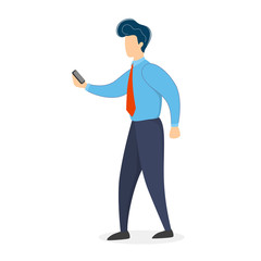 Man walking with the mobile phone and chatting