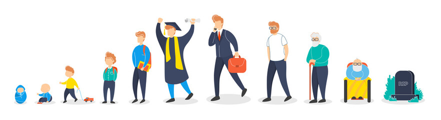 Man in different age. From child to old person.