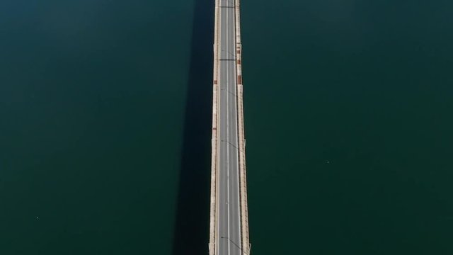 Techniti Limni Polifitou-  Empty bridge over Polifitou Lake in Greece. Aerial