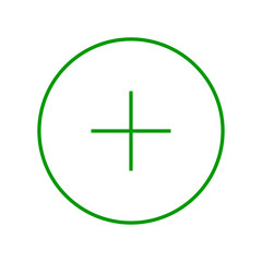 Round green thin line plus sign icon, button, add, positive symbol isolated on white background